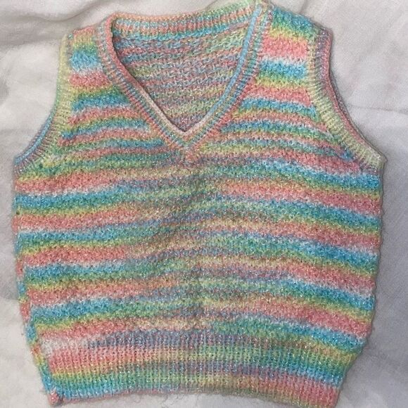 Vintage Handmade Pastel Crocheted Sweater Vest - Picture 4 of 5